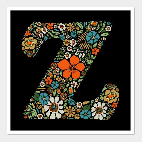 Letter Z, Floral Letters, Great Wave, Original Design, Original Designs, Extra Large, Vintage Inspired, Alphabet, Abc