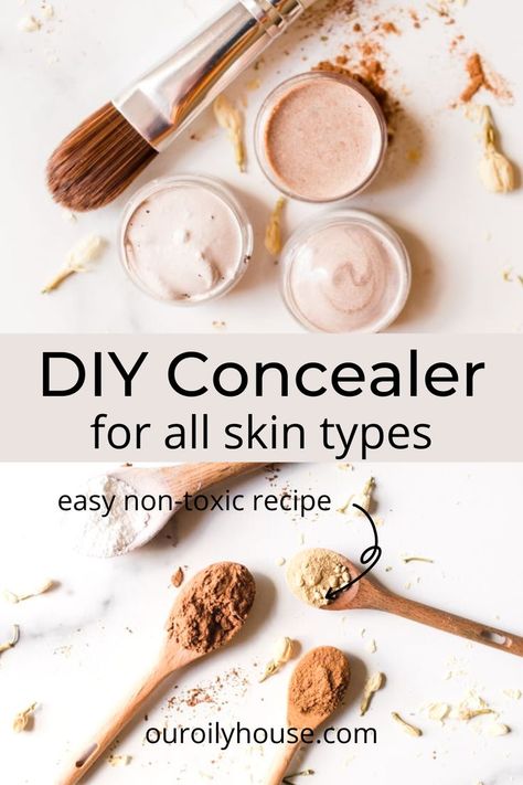 Make the best natural concealer using non-toxic, sustainable ingredients. makeup, DIY makeup, natural makeup Diy Natural Concealer, Makeup With Natural Ingredients, Diy Natural Foundation, Homemade Concealer Diy, Diy Cream Foundation, Diy Concelear, Diy Face Powder Recipes, Diy Primer Makeup Homemade, Non Toxic Concealer