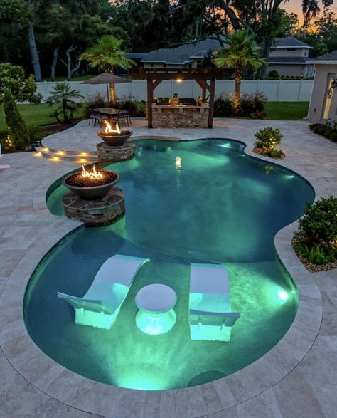 Pool Styles, Sunken Lounge, Sun Shelf, Backyard Landscapes, Backyard Pool Design, Small Inground Pool, Inground Pool Landscaping, Dream Backyard Pool, Beach Entry Pool