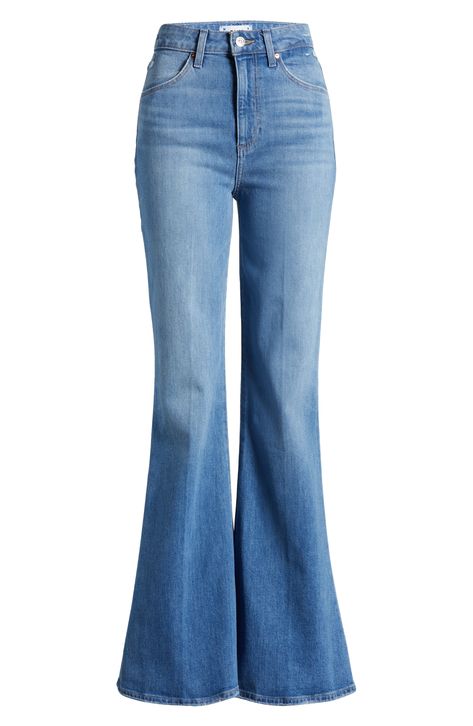 A superhigh waist and full-length flared legs create a stunning silhouette in slightly stretchy, vintage-inspired jeans that add drama to everyday outfits. 32" inseam; 27" leg opening; 11 3/4" front rise; 15 1/2" back rise (size 29) Zip fly with button closure Five-pocket style 98% cotton, 2% elastane Machine wash, tumble dry Imported Jeans Outfit Flare, Jessica Stanley, Jeans Png, Flared Denim Jeans, High Waist Flare Jeans, Cowgirl Jeans, Flair Jeans, High Waisted Flare Jeans, Flare Denim Jeans