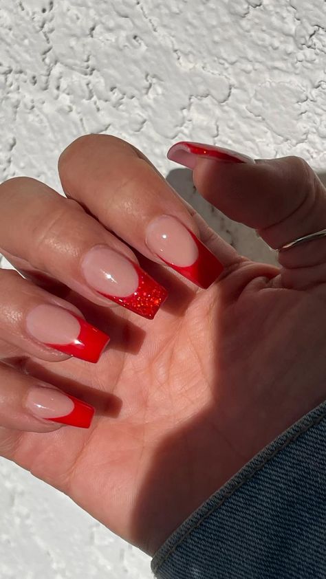 Nail Swag, Valentine Nails, Red Tip Nails, Nagel Tips, Red Acrylic Nails, French Tip Acrylic Nails, Simple Acrylic Nails, Christmas Nails Acrylic, Nagel Inspo