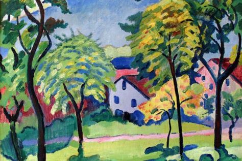 urgetocreate:August Macke, Tegernsee Landschaft Anagoria, 1910 Maurice De Vlaminck, Blue Rider, August Macke, Franz Marc, Expressionist Artists, German Expressionism, Spring Landscape, German Art, Wassily Kandinsky