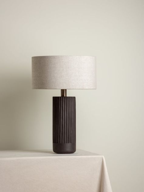 Side Lamps Living Room, Lamps For Bedroom Night Stands, Side Table Lamps Bedroom, Ribbed Concrete, Bedroom Lamps Bedside, Lamp For Nightstand, Black Bedside Lamp, Concrete Table Lamp, Lamps Bedroom