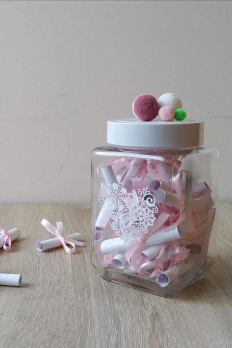 Love gift for her, Pink hearts jar of notes, Love cards in a jar Letters In A Jar, Love Notes In A Jar, Jar Love Notes, Notes In A Jar, Heart In A Jar, Jar Of Notes, Gift Jar, Jar Design, Valentine's Gifts