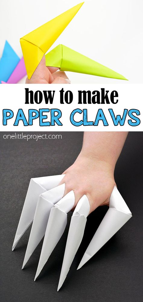 Origami Claws Tutorial, Wolf Craft Ideas, Crafts With Photo Paper, Paper Claws How To Make, Kazoo Craft For Kids, Fun Easy Origami, Easy Crafts For Beginners, Crafts For Kids Age 3-5, Easy Kids Crafts Paper