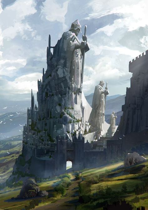 67 Surreal Castle Concept Art Depictions to Surge Inspiration From  #fortressinthesky #prisonconceptart #guardiansoftown #villageguarded #stonesentinels #castleconceptart #townconceptart #stone #sentinel #digitalpainting Stone City Concept Art, Ocean Castle Aesthetic, Medieval Castle Concept Art, Concept Art Medieval, Medieval City Art, Fantasy Castle Concept Art, Stone Concept Art, Fantasy City Art, Dnd Concept Art