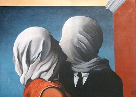 10 Best Kisses in Famous Artworks - Rene Magritte - The Lovers Rene Magritte The Lovers, Famous Modern Art, Rene Magritte Art, Magritte Paintings, Magritte Art, Famous Art Paintings, Kiss Painting, René Magritte, Desenhos Harry Potter