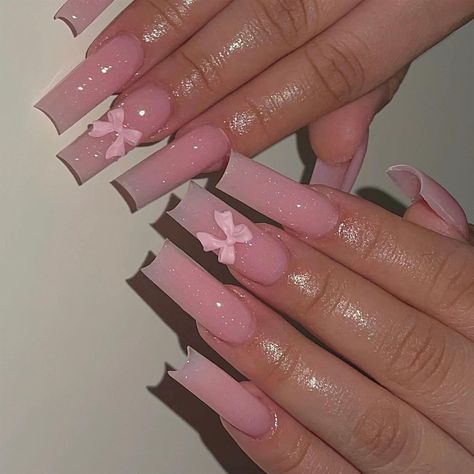 PRICES MAY VARY. [Package Content] You will get 24 pieces of IMSOHOT long square press on nails, a small clear box with glue, and you can trim it to any length you want~ [Quality Material] These pink bow french press on nails are made of quality acrylic material, non-toxic and gentle to your nails and skin, durable and not easy to be scratched, will give you a nice manicure experience. [Easy to Use] After trimming and cleaning your nails, choose a false nail that is suitable for your own nail si Nails Purple Butterfly, Girly Acrylic Nails, Fake Nails Long, Press On Nails Long, Acrylic Nail Tips, Nagel Inspo, Pink Acrylic Nails, Nails Long, Square Acrylic Nails