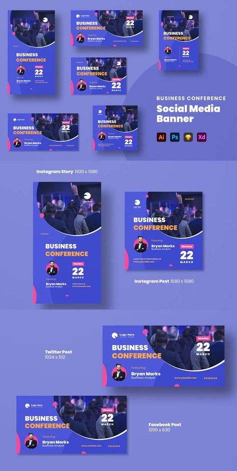 Business Conference Social Media Banner Template AI, PSD Social Media Event Design, Conference Social Media Design, Conference Banner Design, Conference Banner, Conference Banners, Business Conference, Conference Design, Social Media Ad, Social Media Banner