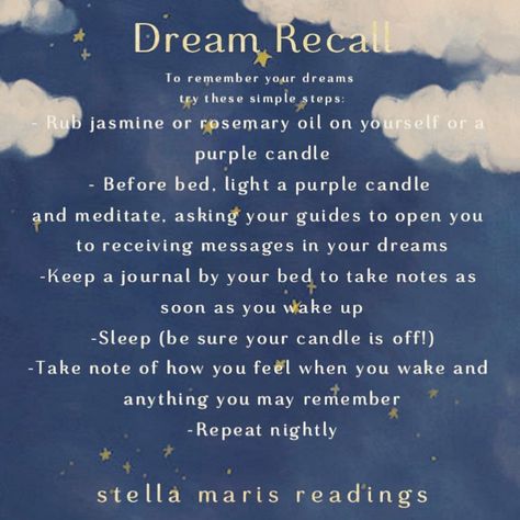 Spell To Remember Dreams, Dream Walking Spell, Dreams Witchcraft, Dream Of Me Spell, Candles Purple, How To Remember Dreams, Witchcraft Stuff, Dream Spell, Dream Magic