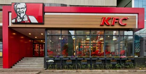 KFC Mongolia // Facade. Interior design for the international first fast food restaurant in Mongolia, for KFC. Kfc Shop Design, Kfc Restaurant, Restaurant Exterior Design, Retail Facade, Automotive Logo Design, Restaurant Exterior, Cladding Design, Sign Board Design, Supermarket Design