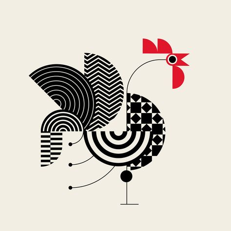 Greek Art Design, Simplification Art, Bird Design Illustration, Illustration Style Inspiration, Bird Graphic Design, Rooster Graphic, Geometric People, Animal Design Illustration, Rooster Illustration