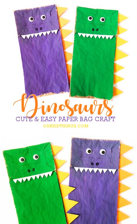 Paper Bag Dinosaur Craft Paper Bag Dinosaur, Dinosaur Crafts For Preschoolers, Dinasour Crafts, Easy Dinosaur Crafts, Dinosaur Crafts For Kids, Craft Dinosaur, Craft Paper Bag, Dinosaur Art Projects, Dino Craft