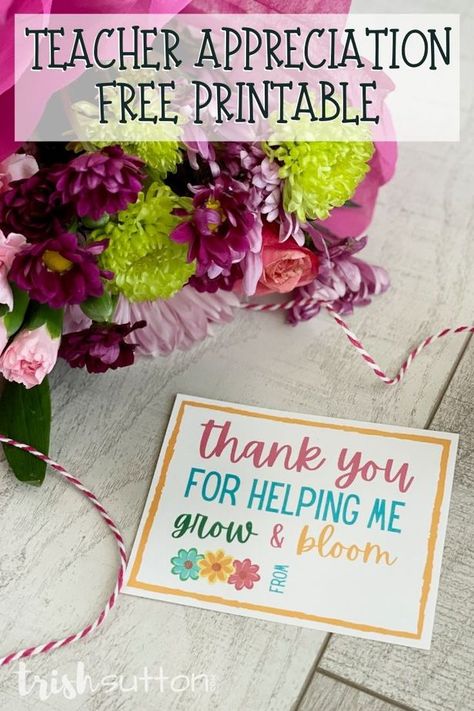 Teacher Appreciation Free Printable notecard. Thank You For Helping Me Grow and Bloom Flower Teacher Appreciation Printable, Teacher Appreciation Flower Tags Free Printable, Flower Ideas For Teacher Appreciation, Flower Appreciation Gifts, Teacher Appreciation Quotes Flower, Thanks For Helping Me Bloom Free Tag, If Teachers Were Flowers Id Pick You, Thank You For Helping Us Grow Printable, Teachers Plant Seeds That Grow Forever Free Printable