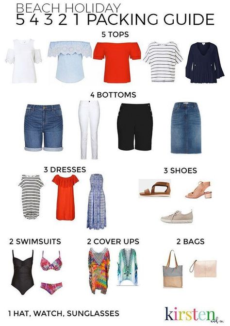 54321 Packing, Beach Holiday Packing, Beach Holiday Wardrobe, Beach Vacation Packing, Extra Petite, Packing Guide, Travel Capsule, Travel Capsule Wardrobe, Holiday Packing