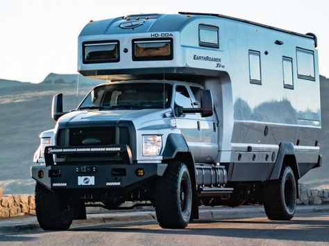 This $1.7 million camper van built on a Ford F-750 can sleep 6 people and go off-road in any season - see inside Camping, Truck Camper, Van, Trucks, Campervan, Camper, Off Road Camper Trailer, Off Road Camper, Camper Van