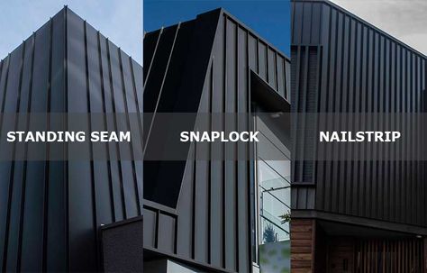 Colour Bond Exterior Cladding, Colourbond Cladding House Exterior, Colour Bond Cladding, Exterior Cladding Ideas, Cladding House Exterior, Zinc Cladding, Roof Cladding, Exterior Wall Cladding, External Cladding