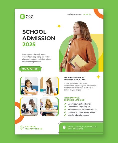 School Admission Flyer Template PSD School Admission Brochure, School Flyers Ideas, Ad Flyer Design, Flyer Design School, Educational Flyer Design, School Admission Flyer Design, School Flyer Design Templates, Flyer Poster Design, School Admissions Poster