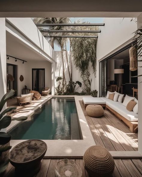 IDLN | Home & Commercial Interior Design on Instagram: "Bohemian interior for a Balinese villa✨ We love a coastal bohemian home! Want your space designed? Let us help! More info on our website, link in bio! #interiordesign #interior" Bali Interior Design, Villa Design, Luxury Villa, Modern House Exterior, Bali House, Pool Houses, Commercial Interiors, Bohemian House, Balinese Villa