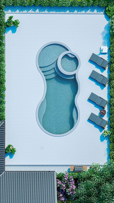 Irregular Shape Swimming Pool, Organic Swimming Pool Design, Circular Pool Design, T Shaped Pool, Curved Pool Design, Swimming Pool Designs Architecture, Pool Villa Design, Pool Designs Modern, Modern Backyard Pool