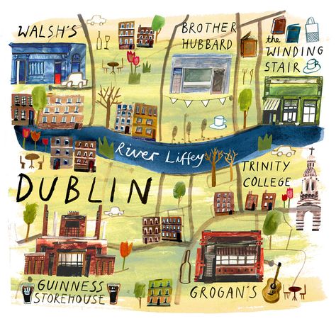 illustrated map for jamie mag out today! food  drink hotspots of dublin Trinity Dublin, Dublin Map, Ireland Map, Ireland Vacation, Dublin City, City Illustration, Travel Illustration, Illustrated Map, Travel Maps