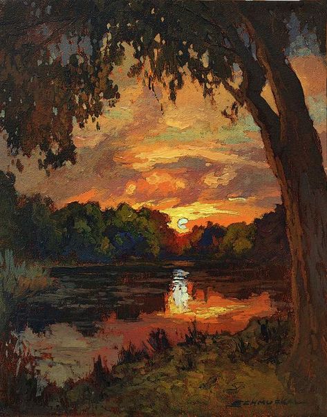 Two Earthlings Painting, Liminal Painting, Old Vintage Paintings, Landscape Paintings Acrylic Easy, Beginner Landscape Painting, Mysterious Paintings, Painting Sunsets, Oil Paintings Landscape, Dark Paintings