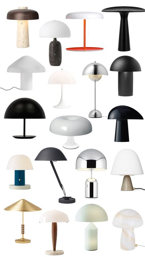 The most stylish mushroom lamp designs that cast a soft, indirect and cozy light into a modern bedroom or living room interior. Bauhaus Interior Design Bedroom, Side Table Lamps Bedroom, Bauhaus Lighting, Table Lamps Design, Bauhaus Interior Design, Modern Table Lamp Design, Affordable Lamp, Lamps Design, Nordic Lamp