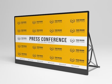 PSD press conference banner mockup | Premium Psd #Freepik #psd #audience #press-wall #presentation-board #media-wall Office Banner Design, Press Conference Design, Wall Banner Design, Press Wall, Conference Banner, Brand Wall, Conference Banners, Walls Design, Banner Mockup