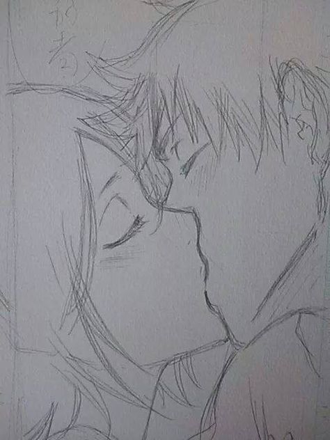 Kiss - Ichiruki Childhood Drawing, Cute Couple Sketches, Drawings For Him, Ichigo Y Rukia, Free Rein, Sketches Of Love, Couple Sketch, Pencil Sketch Images, Easy Love Drawings