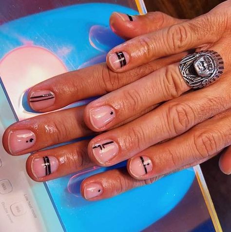 32 Nail Design Ideas for Men Men’s Nails Painted, Clear Nails Men, Cool Mens Nails, Short Nails Masc, Mens Nails Design Simple, Men’s Nail Arts, Masculine Nails Designs, Men’s Nails Design, Masculine Manicure