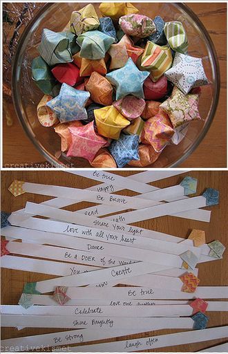 Star origami with little positive note inside - attach to birthday gifts, slip into lunch boxes, tuck under pillows, etc. Star Origami, Kerajinan Diy, Album Foto, Diy Fan, Origami Design, Origami Stars, Paper Stars, Origami Tutorial, Origami Art