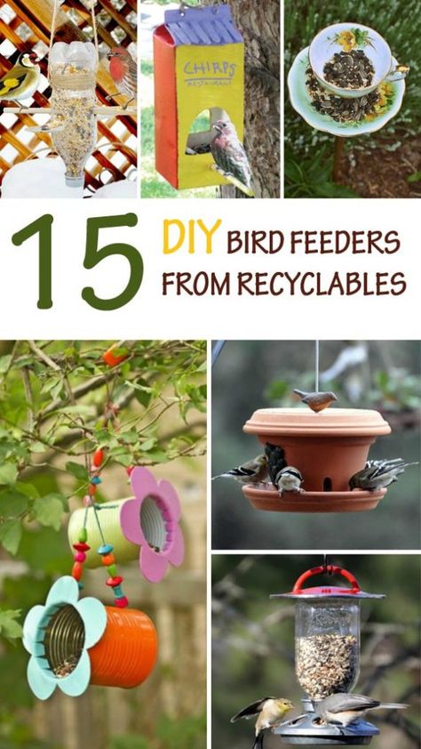 15 amazing DIY bird feeders from recyclables. Cheap bird feeders to make with kids this spring or summer. A fun and easy nature craft for preschool or older kids. | at Non-Toy Gifts Diy Bird Seed Feeders, Diy Bird Feeder Easy, Bird Feeders For Kids To Make, Recycler Diy, Recyclable Items, Diy Bird Feeders, Bird Feeder Craft, Easy Bird, Homemade Bird Feeders