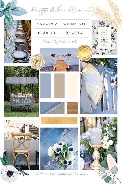 Mood Boards For Events, Wedding Attire Mood Board, 2024 Wedding Mood Board, Event Planner Mood Board, Wedding Planning Presentation, Dusty Blue Wedding Mood Board, Wedding Planner Mood Board, Event Planning Mood Board, Wedding Theme Mood Board