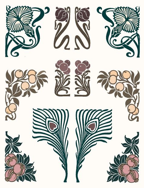 Art Deco Diy Decorations, Art Deco Desen, Fiori Art Deco, Fleurs Art Nouveau, Arte Art Deco, Motifs Art Nouveau, Nouveau Tattoo, Illustration Art Nouveau, Design Art Nouveau