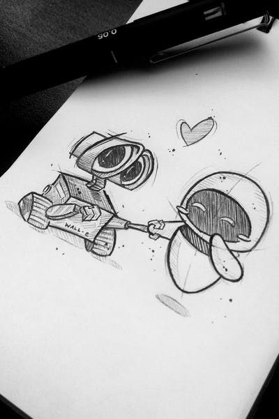 Tattoo uploaded by Tulio Vieira | Wall-e & Eva ***DISPONÍVEL*** #Pixar #disneytattoo #disney #tattooart #tattooartist #draw #drawing #sketchtattoo #sketch #dotworktattoo #dotwork #walle #eva #couplestattoo #coupletattoo #couple | 644775 | Tattoodo Men Tattoos, Croquis Couple, Croquis Disney, Easy Pencil Drawings, Easy Disney Drawings, Drawings For Boyfriend, Desen Realist, Couple Drawing, Sweet Drawings