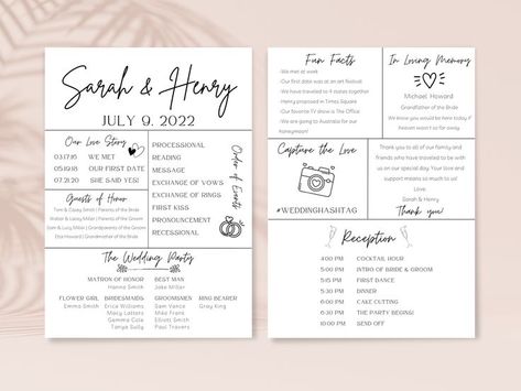 Wedding Program Examples, Wedding Table Games, Fun Wedding Programs, Wedding Timeline Template, Timeline Wedding, Program Wedding, Wedding Infographic, Unique Wedding Programs, Timeline Template