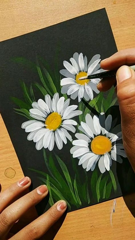 Easy floral painting on black sheets (daisy) | Canvas painting designs, Diy canvas art painting, Diy art painting Seni Pastel, Seni Dan Kraf, Folding Origami, Daisy Painting, Flower Painting Canvas, Soyut Sanat Tabloları, Canvas Painting Designs, Seni Cat Air, Abstract Art Painting Diy