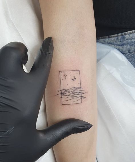 Tattoo studio Life Line 27 Tattoo, Ocean Night, Abstract Tattoo Designs, Framed Tattoo, Minimal Tattoo Design, Petite Tattoos, Ocean Tattoos, Moon Tattoo Designs, Modern Tattoos