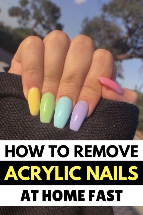 How To Remove Acrylic Nails Safely: Acrylic nails are the hottest trend and are the easiest way to add some length and glam to your nails. Here are the easiest ways to remove those stubborn acrylic nails at home with simplest of the items. #Nails #NailArt #NailCare #AcrylicNails How To Get Your Acrylic Nails Off, At Home Acrylic Nail Removal, How To Pop Off Acrylic Nails, How To Remove Nails Acrylic, How To Easily Remove Acrylic Nails, How To Get Rid Of Acrylic Nails At Home, Soaking Off Acrylic Nails, Soaking Off Acrylic Nails At Home, How To Take Nails Off Acrylics