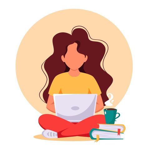 Woman working on laptop. Freelance, remote working, online studying, work from home. Vector illustration. Woman Working On Laptop, Home Vector, Working On Laptop, Remote Working, Woman Working, Working Online, Work From Home, From Home, Vector Illustration