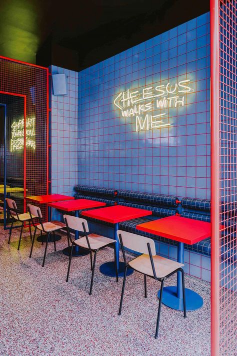 Biggy opens in Wrocław | Wallpaper* Pop Restaurant Design, Burger Shop Interior Design, Pop Art Decor Interior Design, Pop Art Restaurant, Burger Restaurant Interior, Pop Interior Design, Pop Art Interior Design, Pop Interior, Cozy Cafe Interior