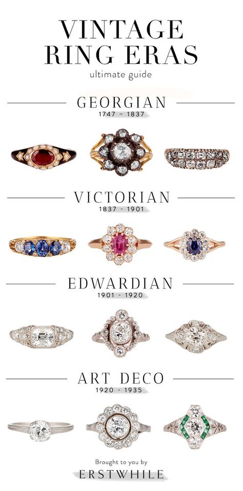 Ultimate Guide to Vintage Ring Eras Bijoux Art Deco, Gelang Manik, Deco Jewelry, Ring Design, Blue Nile, Vintage Jewels, Vintage Engagement, Art Deco Jewelry, Vintage Ring