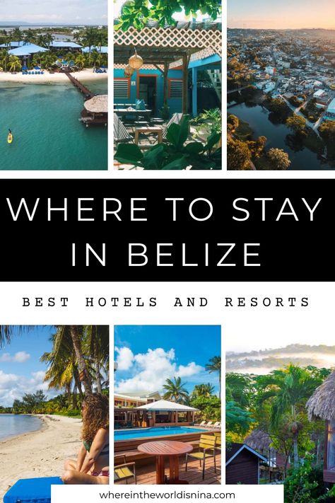 6 grid photos of resorts and hotels in belize Belize Travel Guide, Belize Vacations, Belize Travel, Best Resorts, Best Hotels, Caribbean Vacations, Belize Hotels, Caribbean Travel, Island Travel