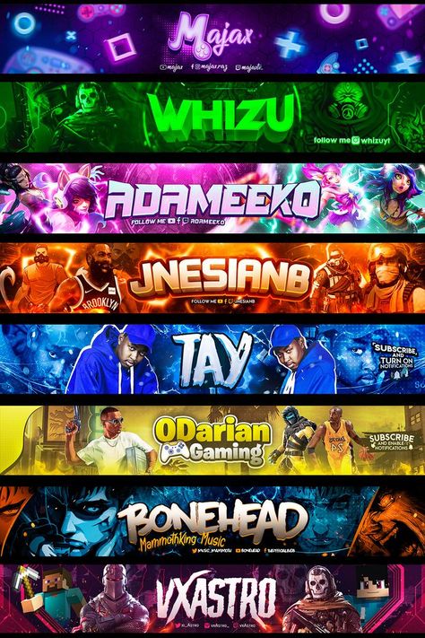 Banner For Artist, Banners Ideas Design, Creative Youtube Banner Design, Banner Design Aesthetic, Game Banner Design, Banners For Twitch, Youtube Banner Ideas, Youtube Banner Gaming, Creative Banner Design