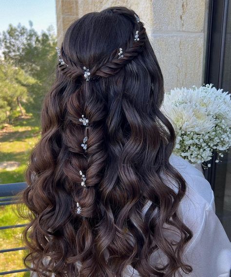 Formal Hairstyles For Long Hair, Hairstyles Hoco, Quince Hairstyles, Long Hair Wedding Styles, Hoco Hair Ideas, Hairdo For Long Hair, Hoco Hair, Long Wavy Hair, Easy Hairstyles For Long Hair