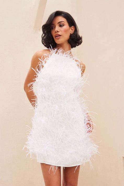 Shannon Dress - Mini Feather Wedding Reception Dress Dramatic Dresses, Wedding Reception Dress, Ankle Length Dress, Feather Dress, Cult Gaia, Reception Dress, Short Wedding Dress, Party Looks, Dress 100