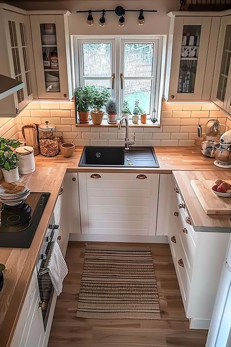 40 Tiny Cottage Kitchen Ideas: Small Space, Big Style - Quiet Minimal Tiny Cottage Kitchen, Tiny Kitchen Design, Kitchen Ideas Small, Lower Cabinets, Small Cottage Kitchen, Small Kitchen Layouts, Small Kitchen Decor, Creative Bedroom, Tiny Cottage