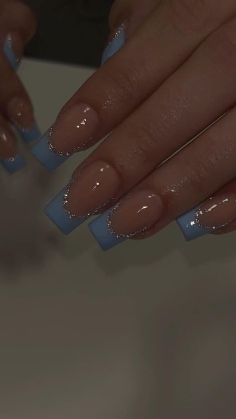 French tip nails Glitter, Nail Designs, Square Nails, Summery Nails, Square Acrylic Nails, French Tip Acrylic Nails, Acrylic Nail Tips, Cute Acrylic Nails, Acrylic Nails Coffin Short