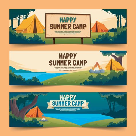 Summer Camp Banner, Banner Design Drawing, Camp Banner, Banners Ideas, Banner Sample, Ebook Template Design, Banner Design Inspiration, Graphic Design Infographic, Event Poster Design