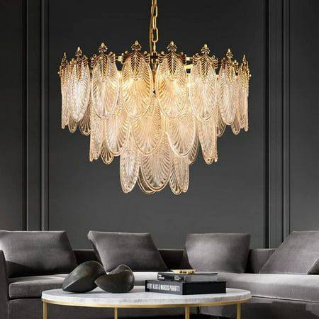 Style: Retro Shape: round double,leaf style Body Color: Gold Material:Metal,Crystal Lampshade: about 23.63 inches in diameter, about 8.67 inches in height, the length of the chain is about 21.67 inches. Bulb Model: E14 (8pcs) without bulb Voltage: 110V Weight: 28 LB Application Areas: Leaf modern crystal chandelier is suitable for most interior decorations of 10-25 m. Perfect for living room, dining room, bedroom, foyer, entryway, stairwell, hotel, cafe, restaurant, etc. Package Contains: 1 x Ch Postmodern Bedroom, Modern Chandelier Foyer, Modern Chandelier Bedroom, Bedroom Pendant, Art Deco Interior Design, Crystal Chandelier Lighting, Modern Crystal Chandelier, Vintage Pendant Lighting, Suspension Vintage